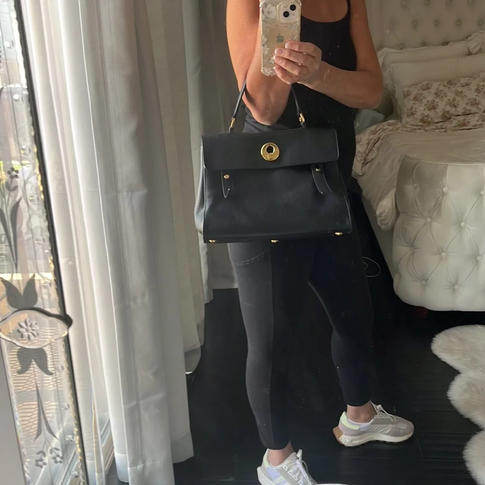 Yves Saint Laurent Black Leather Top-Handle Satchel with Gold Hardware